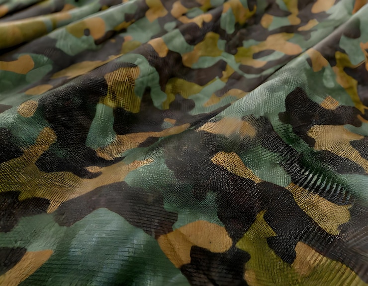 Foto um tecido verde e preto com um padrão de camuflagem