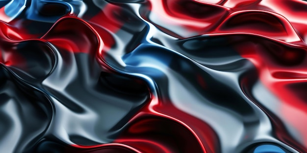 Um tecido vermelho, azul e preto com um padrão de onda