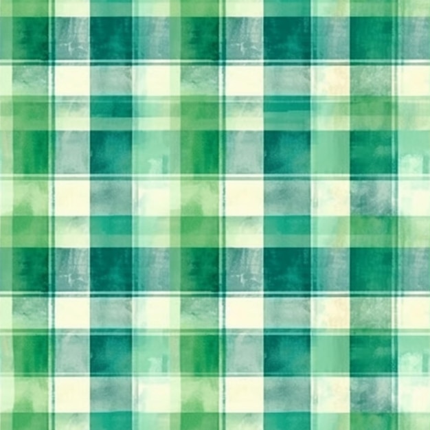 Foto um tecido xadrez verde com um padrão xadrez branco e azul generativo ai