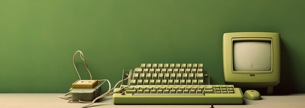 Um teclado com um fundo verde com um teclado branco e um fundo verde