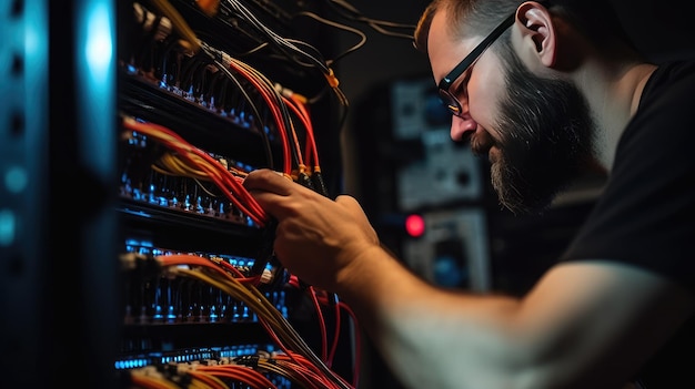 Um técnico toca o controlador de estúdio