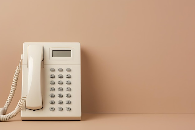 Foto um telefone branco com um mostrador que diz 