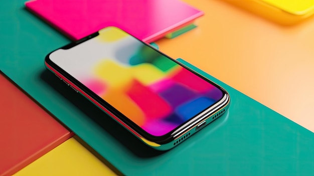 Um telefone colorido com fundo colorido e a palavra telefone na tela.