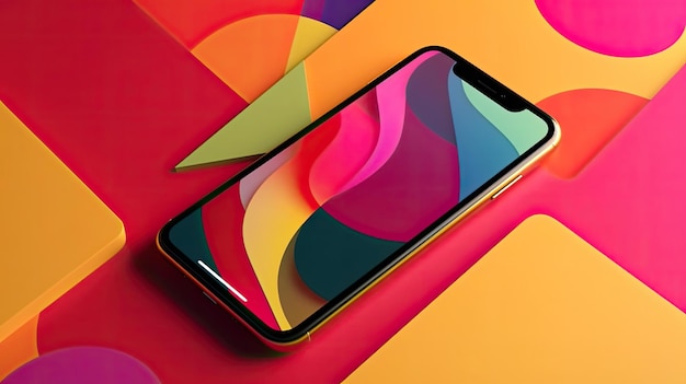 Um telefone com fundo colorido e fundo colorido.