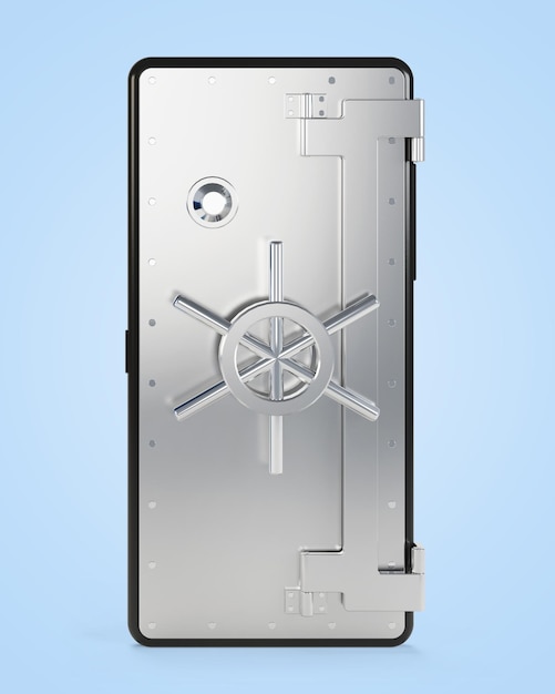 Um telefone na forma de uma ilustração 3d segura do banco móvel