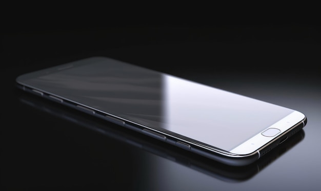 Um telefone preto com capa branca e fundo preto.