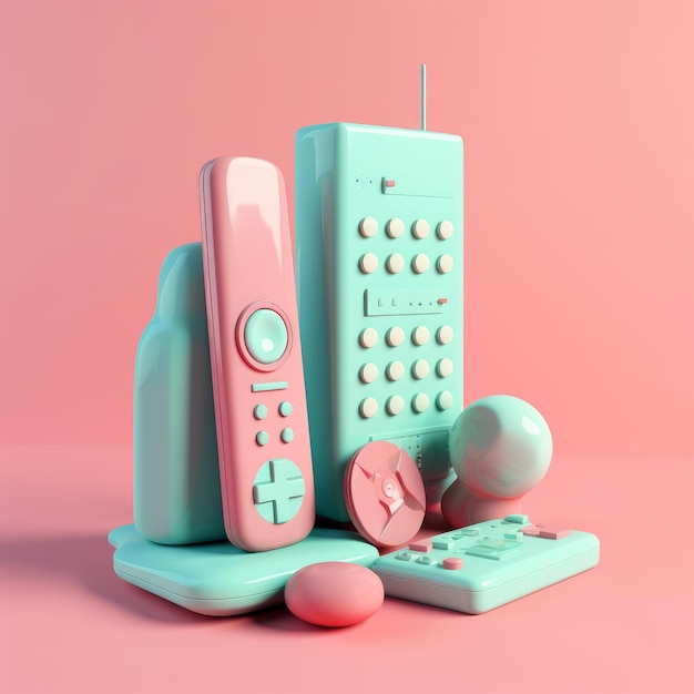 Um telefone rosa e verde e um telefone verde