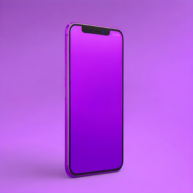 Um telefone roxo com fundo roxo e a parte de trás do telefone dizem que o telefone é um retângulo.