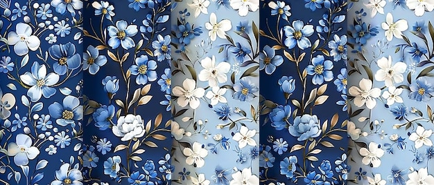 Um tema botânico foi emparelhado com uma impressão de liberty ditsy branca e azul e um motivo de flor minúscula e arável e espaço IA generativa