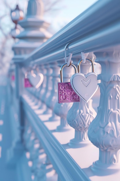 Foto um tema de arte digital 3d com uma ponte de bloqueio de amor minimalista em branco