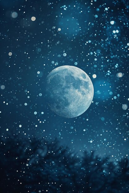 um tema do Dia dos Namorados mostrando um céu estrelado e luz da lua suave em tons brancos