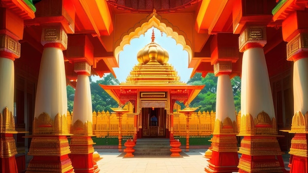 Um templo colorido com uma grande cúpula e uma placa que diz 'mahathat'