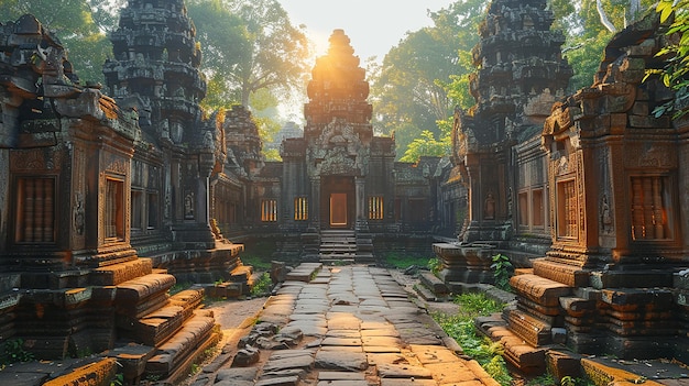 Foto um templo com um templo ao fundo