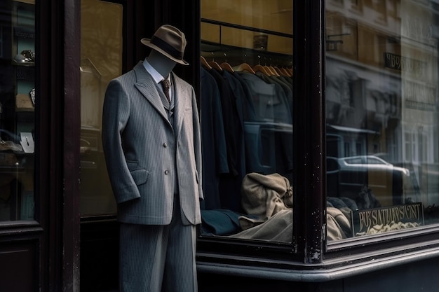 Um terno masculino elegante na vitrine de uma loja masculina Generative AI