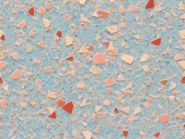 um terrazzo azul com pequenos detalhes laranja