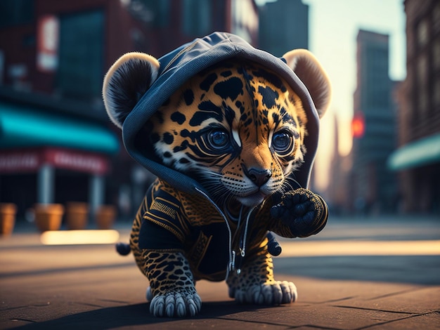 Um tigre bebê adorável e fofo renderizado no estilo de fantasia de animação de desenho animado para crianças