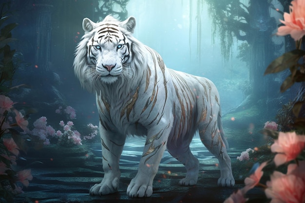 Tigre Branco Na Floresta. Cena Da Vida Selvagem. 3d Rendering. Imagem e  Fotografia Gratuitas 200023970.