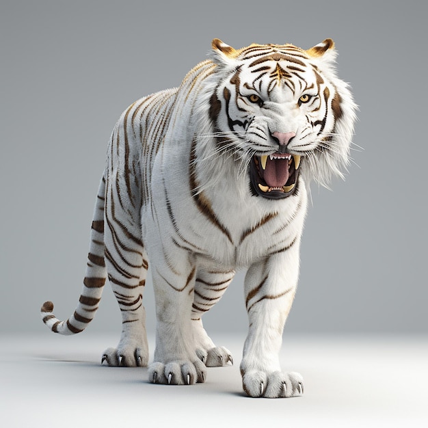 Um tigre branco com uma faixa preta no rosto.