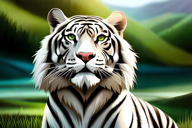 Tigre Branco Grandes Roar Animais Verde Frontal Tela 3d