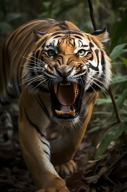 Um tigre com a boca aberta e a boca aberta