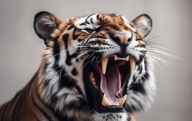 Um tigre com a boca aberta e a boca bem aberta.