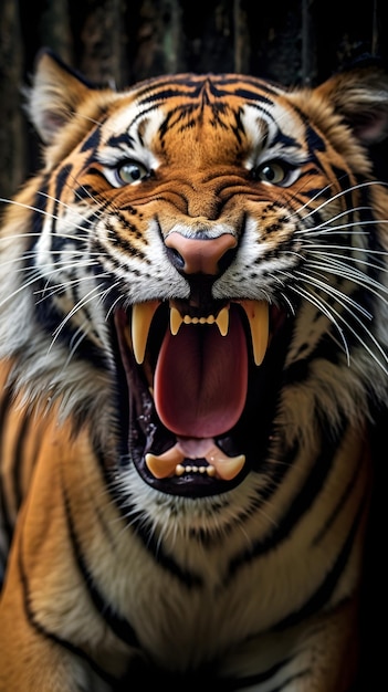 Um tigre com a boca aberta.