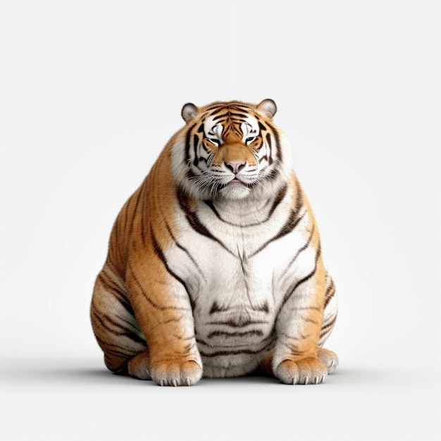 Um tigre com fundo branco e um tigre preto e laranja na barriga.