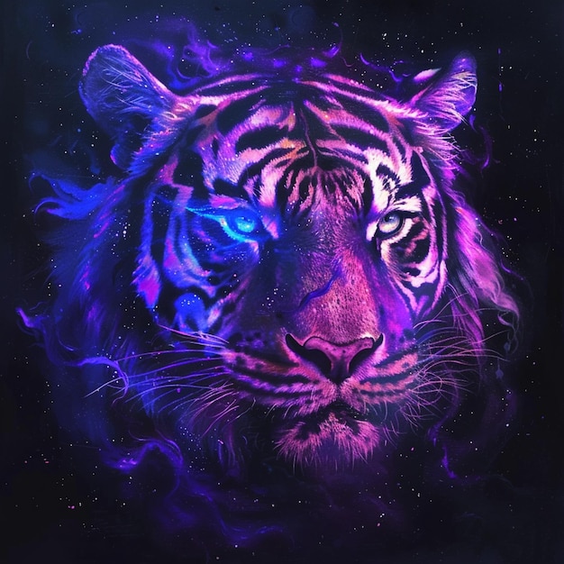 um tigre com um fundo roxo e as palavras tigre nele