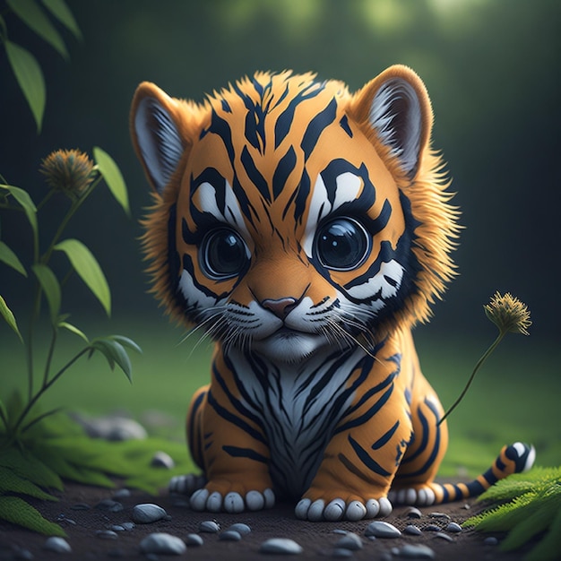 Um tigre de desenho animado que está em um campo