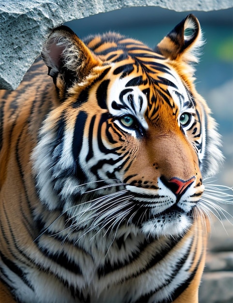 Foto um tigre de olhos azuis e olhos verdes