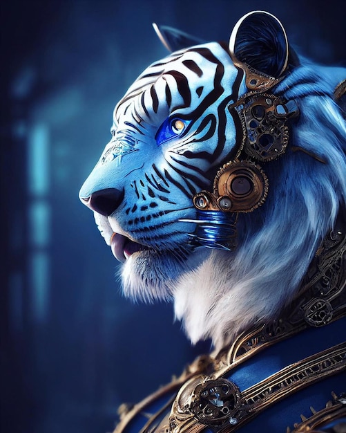 Um tigre de olhos azuis e um olho azul