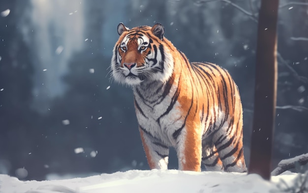 Tigre Siberiano Correndo Na Floresta De Inverno. Ilustração 3D. Imagem e  Fotografia Gratuitas 197929795.