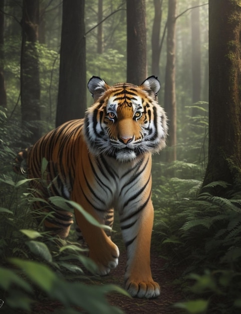 Um tigre em uma floresta