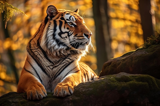 Um tigre em uma pedra na floresta