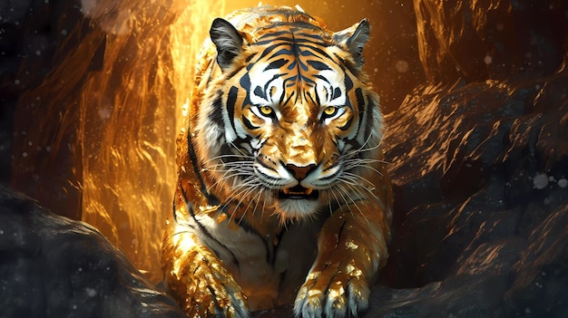 Poster 3D Tigre Andando Sobre a Neve 50x70cm com/sem Moldura - Decore Pronto