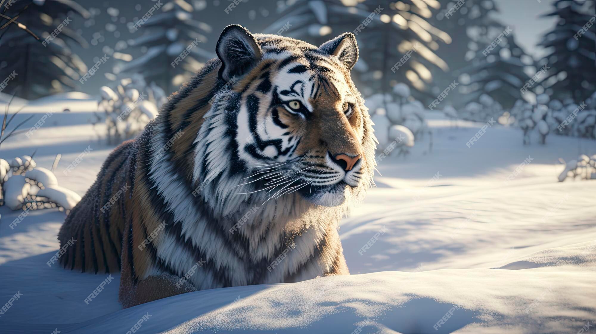 Poster 3D Tigre Andando Sobre a Neve 50x70cm com/sem Moldura