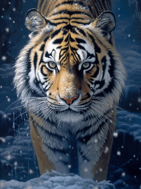 Poster 3D Tigre Andando Sobre a Neve 50x70cm com/sem Moldura