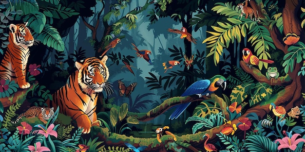 um tigre numa selva com um tigre nas costas