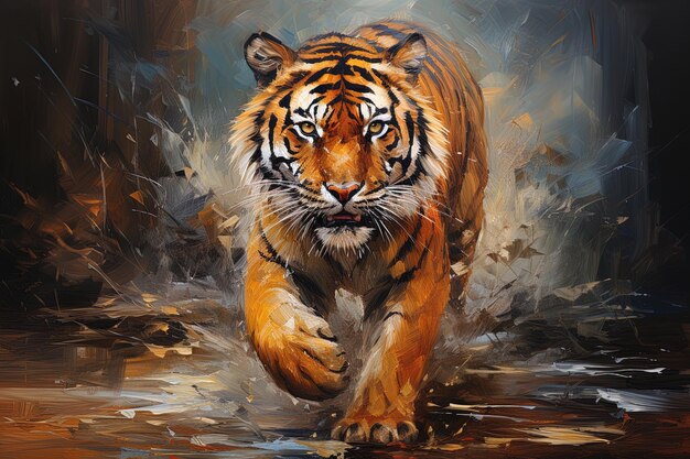 um tigre que é pintado em água com uma imagem de um tigre