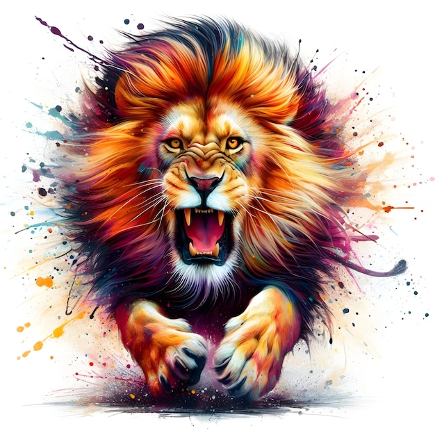 Um tigre rugido colorido com expressões carregando diretamente em direção
