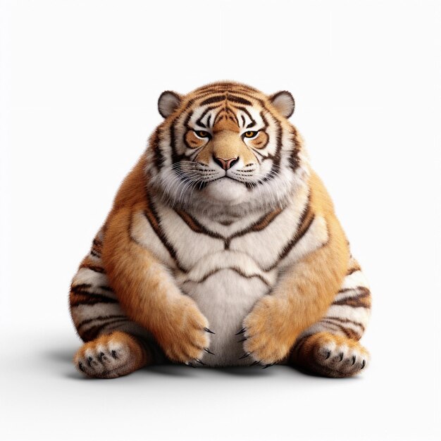 Um tigre sentado sobre um fundo branco