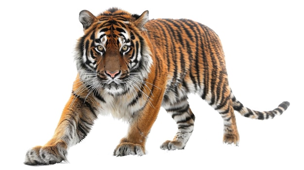 Um tigre vagando isolado em um fundo branco