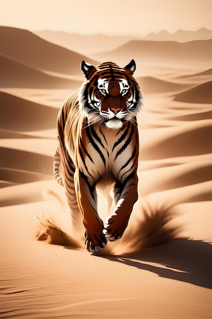 Foto um tigre vagando pelo deserto de areia