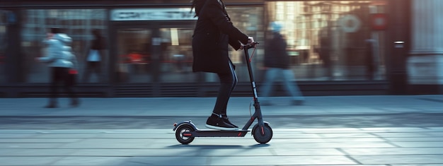 Um tipo anda pela cidade de scooter.