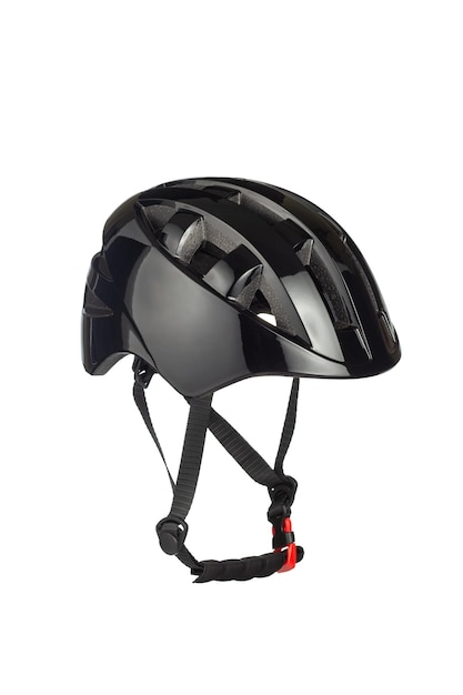 Um tiro de estúdio de um capacete preto para ciclista isolado no fundo branco