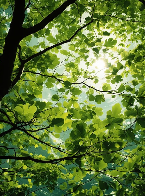 Foto um tiro de galhos através de um dossel verde gerador de ia