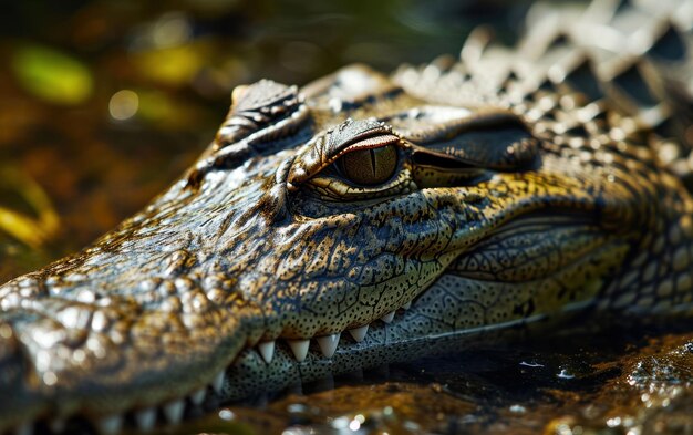 Foto um tiro de olhos de crocodilo a estreitar-se para um alvo potencial.