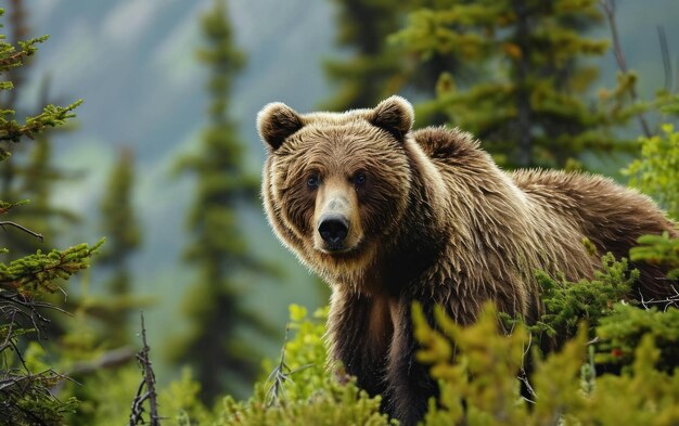 Foto um tiro de um urso-grisly contra o fundo da natureza