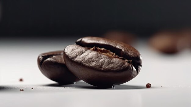 Um tiro macro de grãos de café em pano de fundo limpo