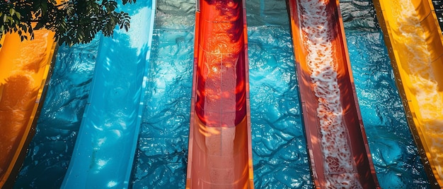 Um toboggan com um escorregador de água vazio em um parque de diversões e deslizando por uma rampa